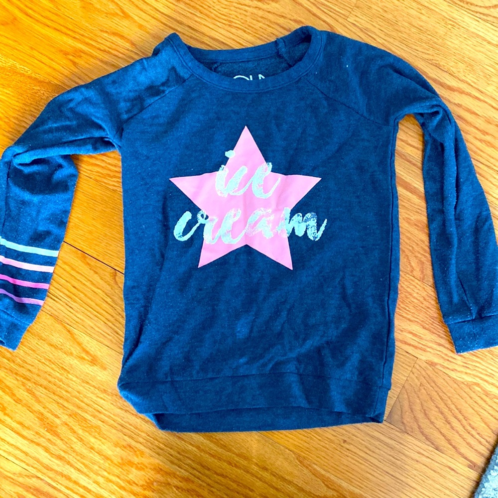 Cute Chaser brand long sleeve tee in navy blue. Pink star with Ice cream label